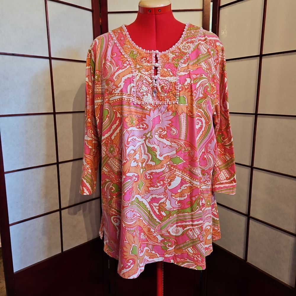 Soft Surroundings Pastel Bejeweled Top